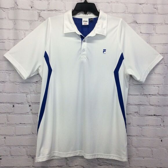 Fila Golf Polo Men’s Size L White Blue Athleisure Sport Performance Casual Beach - Picture 1 of 11